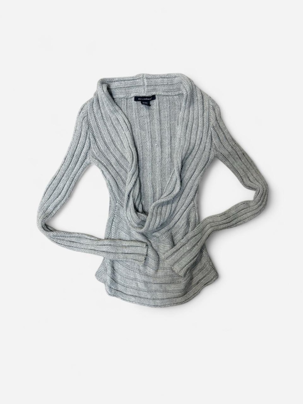 52 Weekends Light Gray Ribbed Shawl-Collar Cardigan